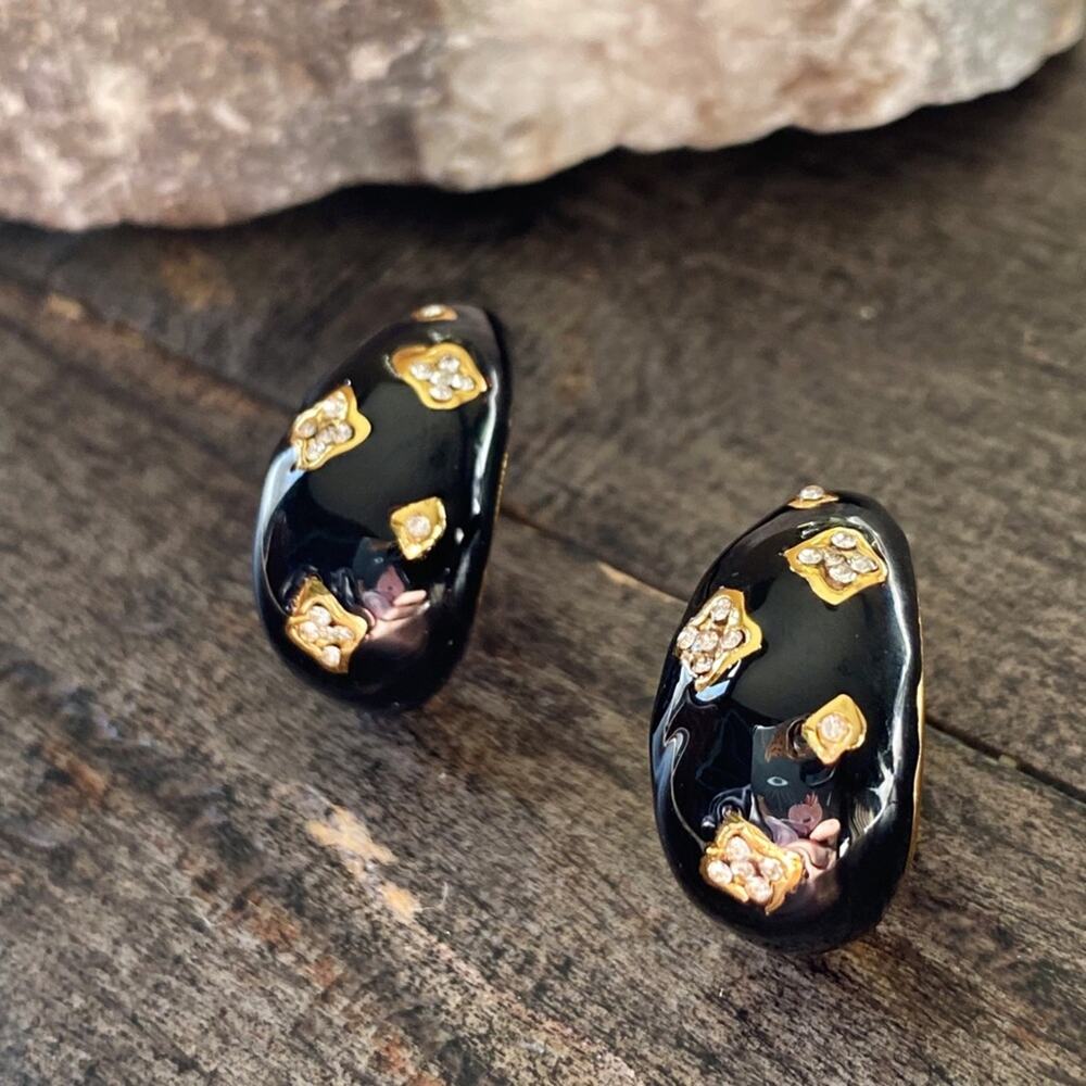 NEW Black Night Rhinestone Drop Earrings - Picture 7 of 10